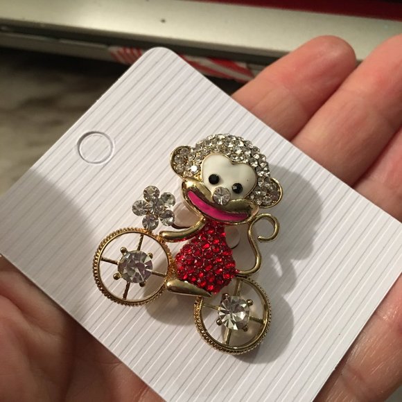 Monkey Riding A Bicycle Pin Brooch So Cute NEW Drawer 2 - Picture 6 of 8
